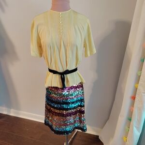 mid century cold rayon buttery suit blouse pin tucks tiny buttons form fit chic